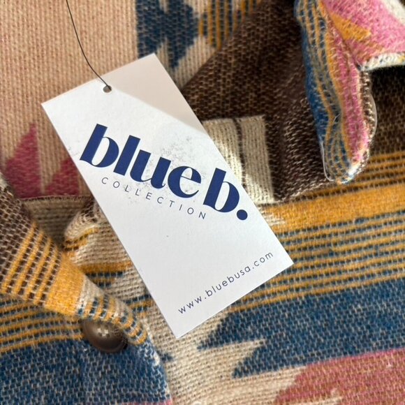 NWT Blue B Collection Pink Tan Blue Green Up Aztec Shacket Small oversized - Picture 9 of 10